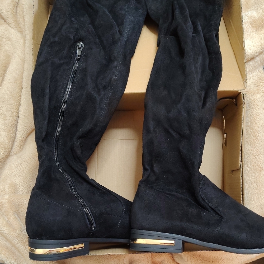 Black Suede Women's Boots Over The Knee